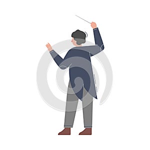 Man Conductor on Stage, Musician Directing Classic Instrumental Symphony Orchestra Flat Style Vector Illustration