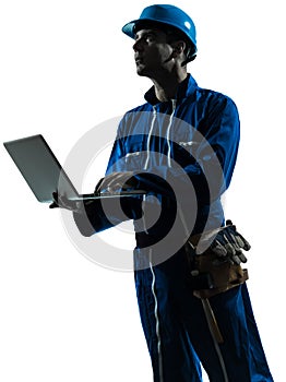 Man construction worker computer silhouette