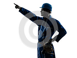 Man construction worker pointing showing silhouette portrait