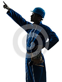 Man construction worker pointing silhouette