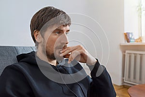 A man at a consultation in a psychologists office. Emotional health problems