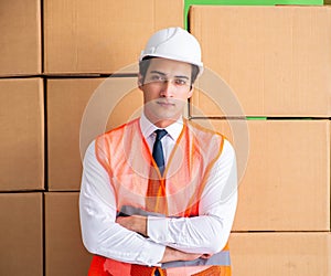 Man contractor working in box delivery relocation service