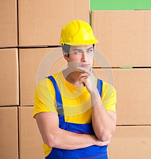 Man contractor working with boxes delivery