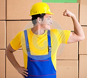 Man contractor working with boxes delivery