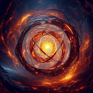 Powerful nucleus, energy core. Controlled fusion, hum of technology abstarct photo