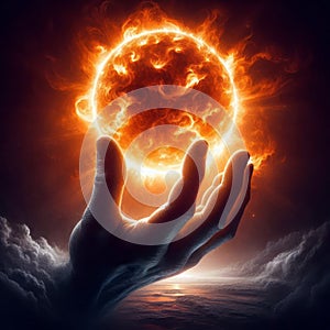 Man holding fusion reaction in his hand abstract photo