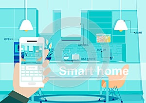 Man controlling Smart home technology with smartphone