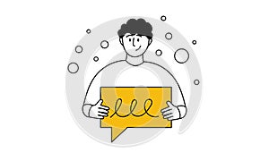 Man conversation with bubble chat vector illustration concept. Character communication and business discussion. Work talk and