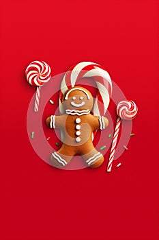 man cookie homemade food decoration gingerbread holiday sweet red christmas background year. Generative AI.