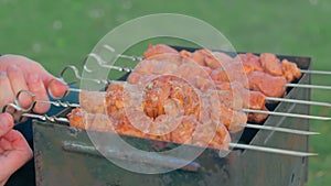 Man Cooking Barbecue Grill Meat Outdoors