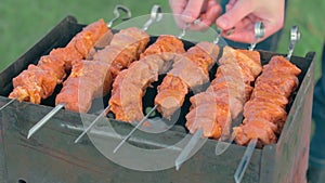 Man Cooking Barbecue Grill Meat Outdoors