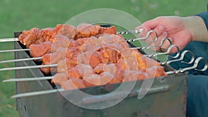 Man Cooking Barbecue Grill Meat Outdoors