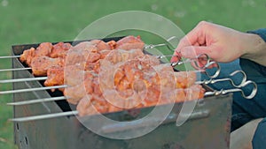 Man Cooking Barbecue Grill Meat Outdoors