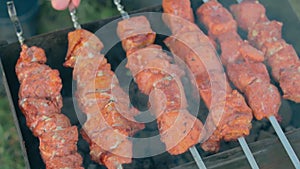 Man Cooking Barbecue Grill Meat Outdoors