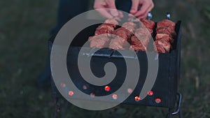 Man Cooking Barbecue Grill Meat Outdoors