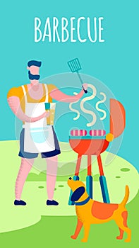 Man Cooking on BBQ Grill Flat Vector Illustration photo