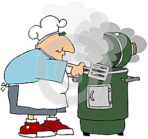 Man Cooking On A Smoker