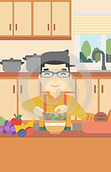 Man cooking vegetable salad vector illustration.