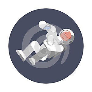 Man cosmonaut fly in zero gravitation