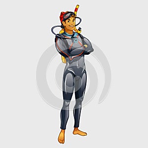 Man in the costume of a diver, vector character
