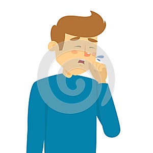 Man coughing and holding fist at mouth
