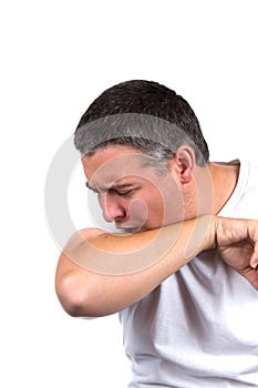 Man Coughing Inside Elbow