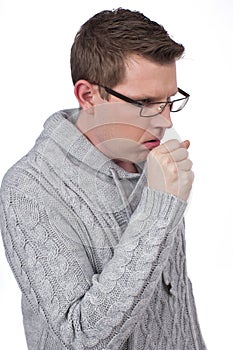 Man coughing isolated photo