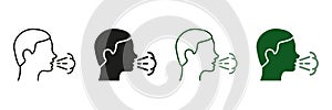 Man Coughing or Sneezing. Infectious Diseases, Bronchitis, Tuberculosis Pictogram. Cough Line and Silhouette Icon Set