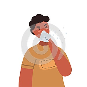 Man coughing into tissue