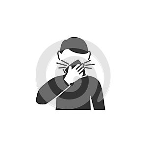 Man coughs in napkin icon in simple design. Vector illustration