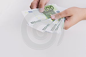 Man counting money, economy concept, allocation of money photo