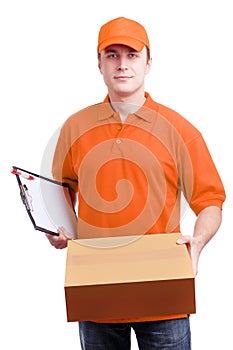 man courier in orange