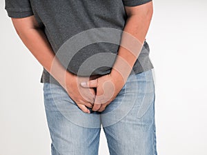 Man covering cervix from pain photo