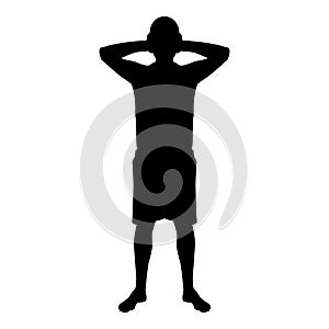 Man covering his ears silhouette front view Closing concept ignore icon black color illustration