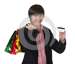 Man with credit card and shopping bags
