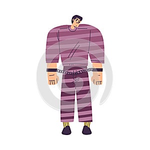 Man Criminal and Bandit Character in Striped Outfit with Chain Vector Illustration