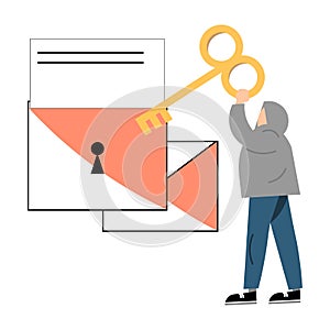 Man criminal stealing data and information from email letters