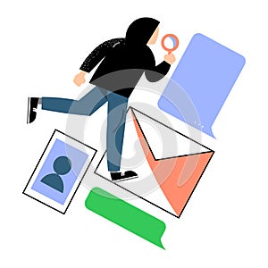 Man criminal stealing data and information in internet