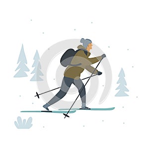 Man cross country skiing isolated vector illustration photo