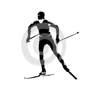 Man cross-country skiing, isolated vector silhouette, front view