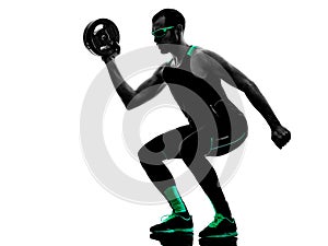 Man crossfit weight disk exercises fitness silhouette