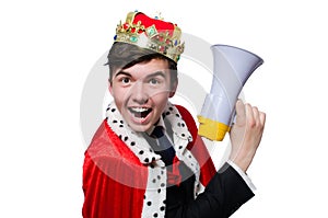 Man with crown and megaphone