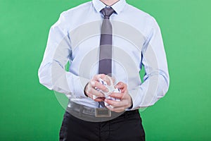 Man crumpling papers