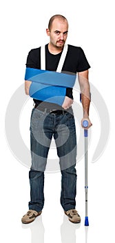 Man with crutch photo