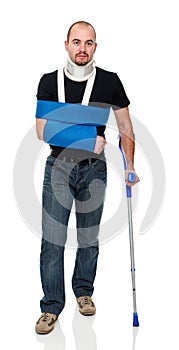 Man with crutch photo