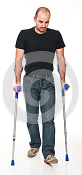 Man with crutch