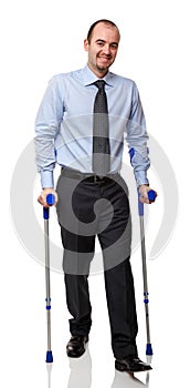 Man with crutch photo