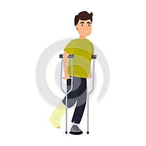 Man with crutches flat icon. Colored vector element from disabled collection. Creative Man with crutches icon for web