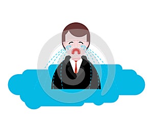 Man crying puddle. Despair. Sad male in puddle of tears