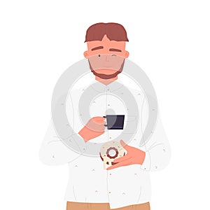 Man with cup of coffee and donut